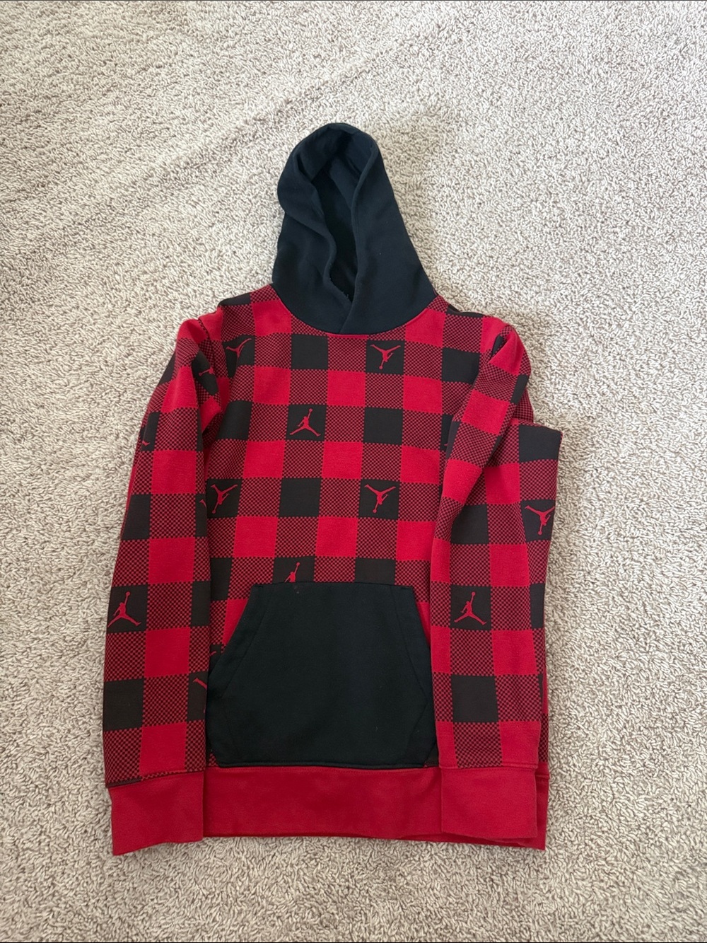 Jordan Red and Black Check Hoodie with Jumpman Logos